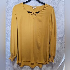 Maurices Golden Blouse with Smocked Cuffs
